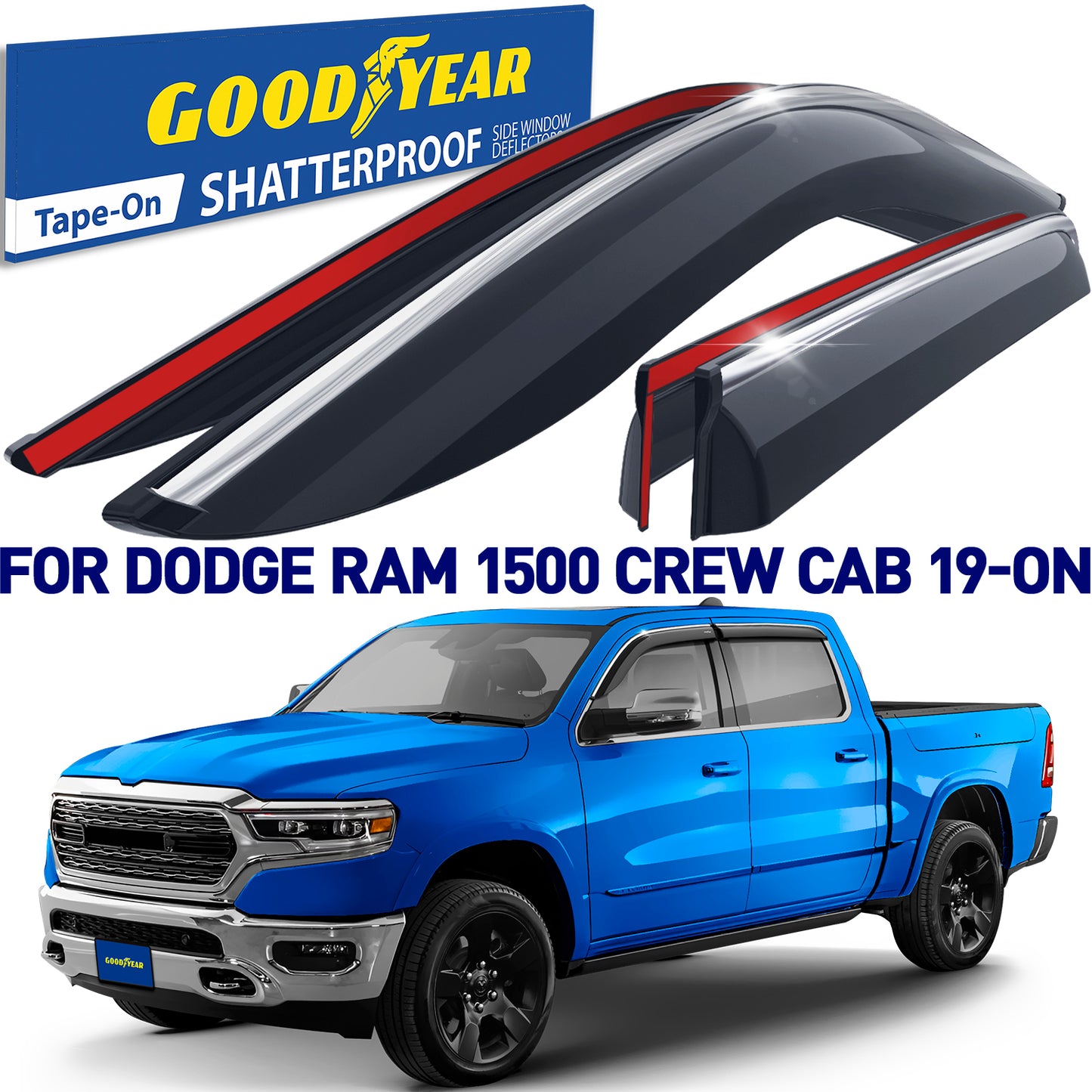 GOODYEAR Chrome Tape-On Window Deflectors Shatterproof