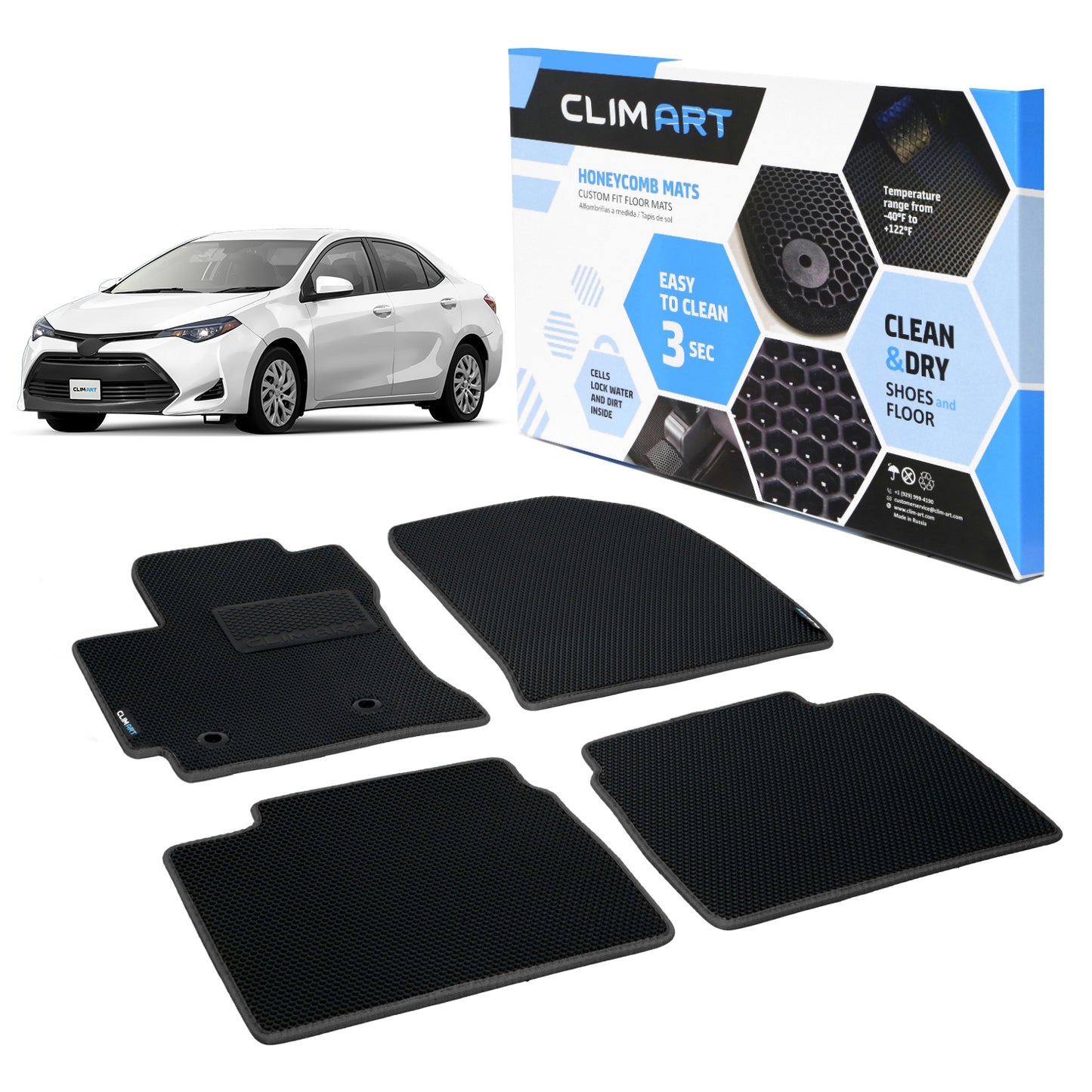 Goodyear Custom Fit Car Floor Liners For Toyota Corolla 2014-2016 Black/Black 4 Pc. Set All-Weather Diamond Shape Liner Traps Dirt Liquid Precision Interior Coverage - GY004422