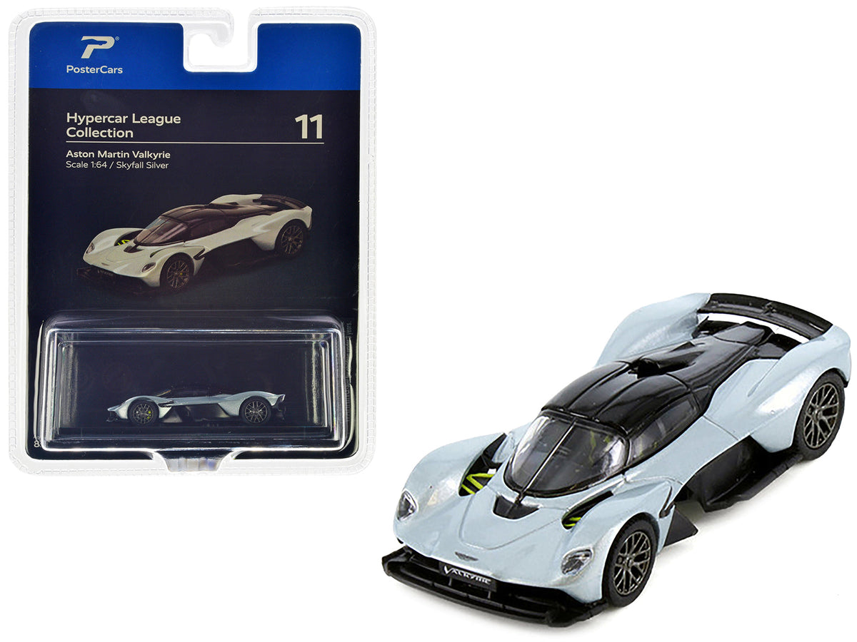Aston Martin Valkyrie Skyfall Silver Metallic with Black Top "Hypercar League Collection" 1/64 Diecast Model Car by PosterCars free shipping USA