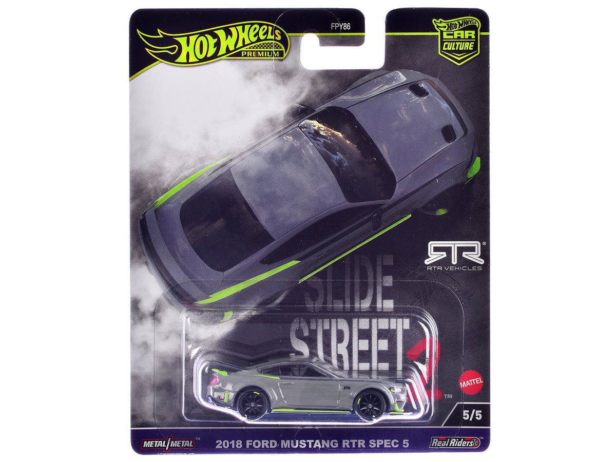 2018 Ford Mustang RTR Spec 5 Gray "Slide Street 2" Series Diecast Model Car by Hot Wheels free shipping USA