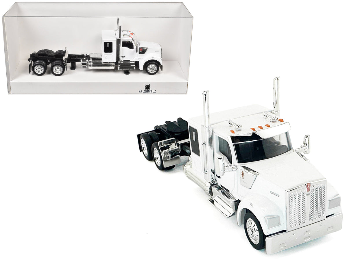 Kenworth W990 with Flat Top Sleeper Cab White 1/87 (HO) Plastic Model Car by HO Logistics free shipping USA