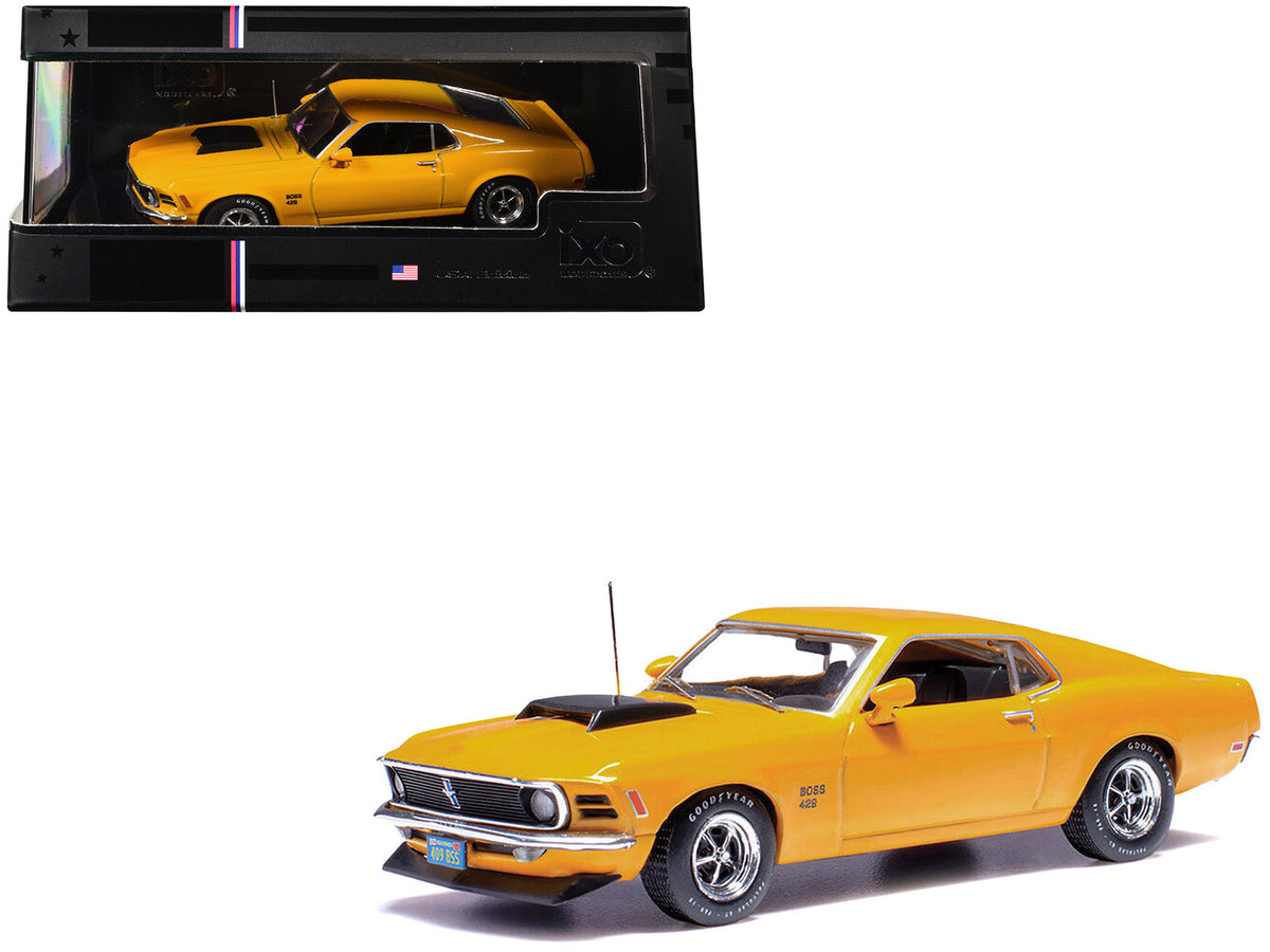 1970 Ford Mustang Boss 429 Bright Yellow with Black Hood Scoop 1/43 Diecast Model Car by IXO Models free shipping USA