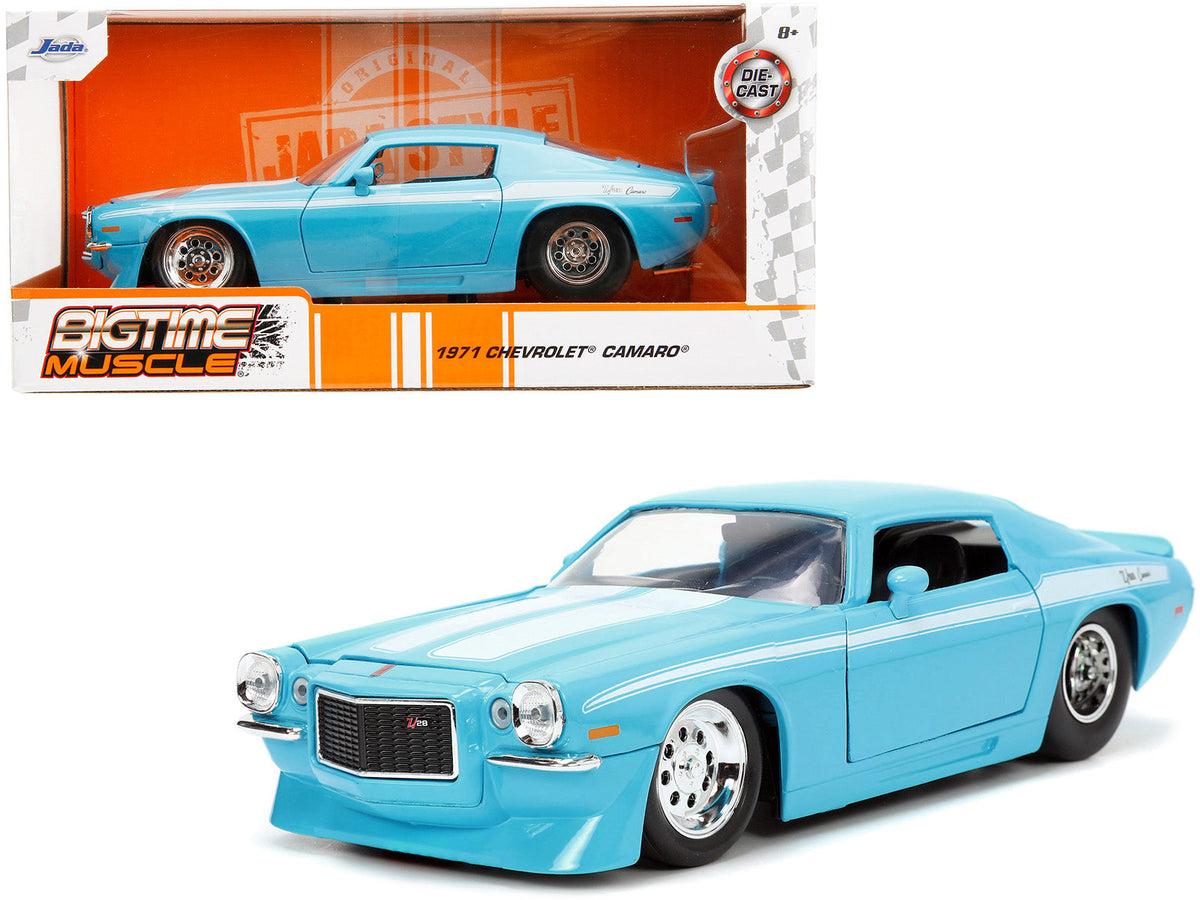 1971 Chevrolet Camaro Z/28 Light Blue with White Stripes "Bigtime Muscle" Series 1/24 Diecast Model Car by Jada free shipping USA
