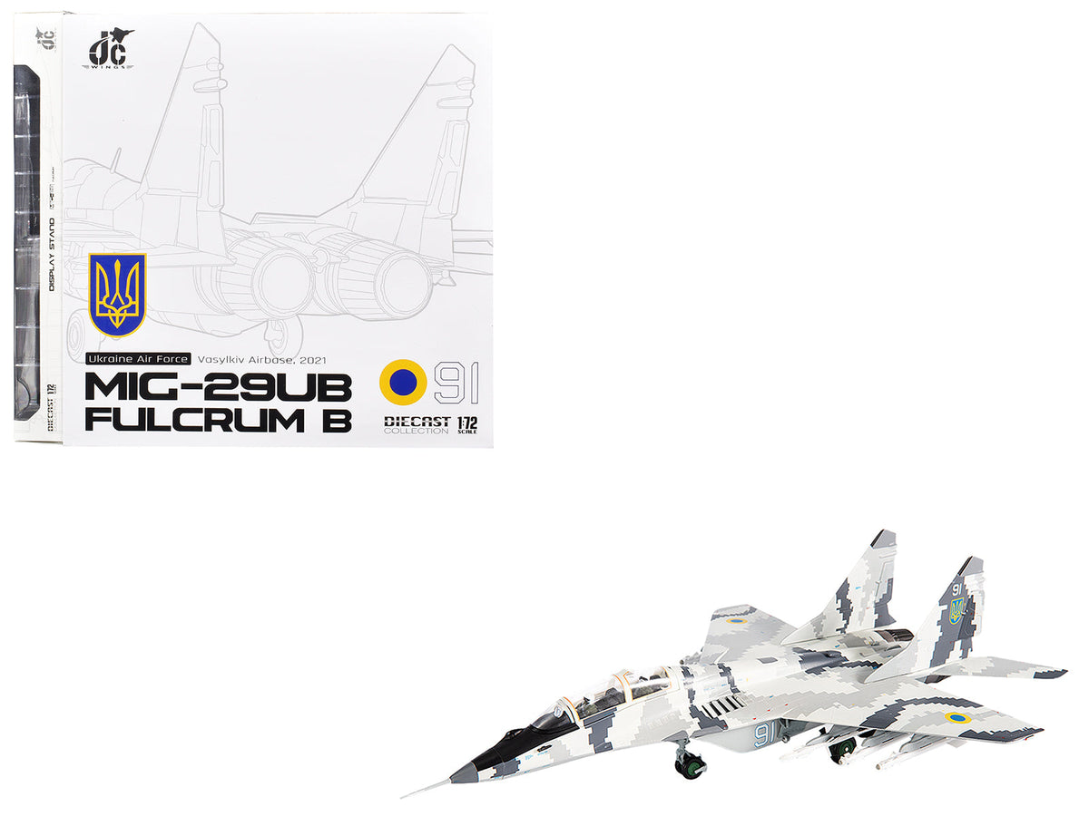 Mikoyan MiG-29UB Fulcrum-B Fighter Aircraft "Vasylkiv Air Base Ukraine" (2021) Ukrainian Air Force 1/72 Diecast Model by JC Wings free shipping USA
