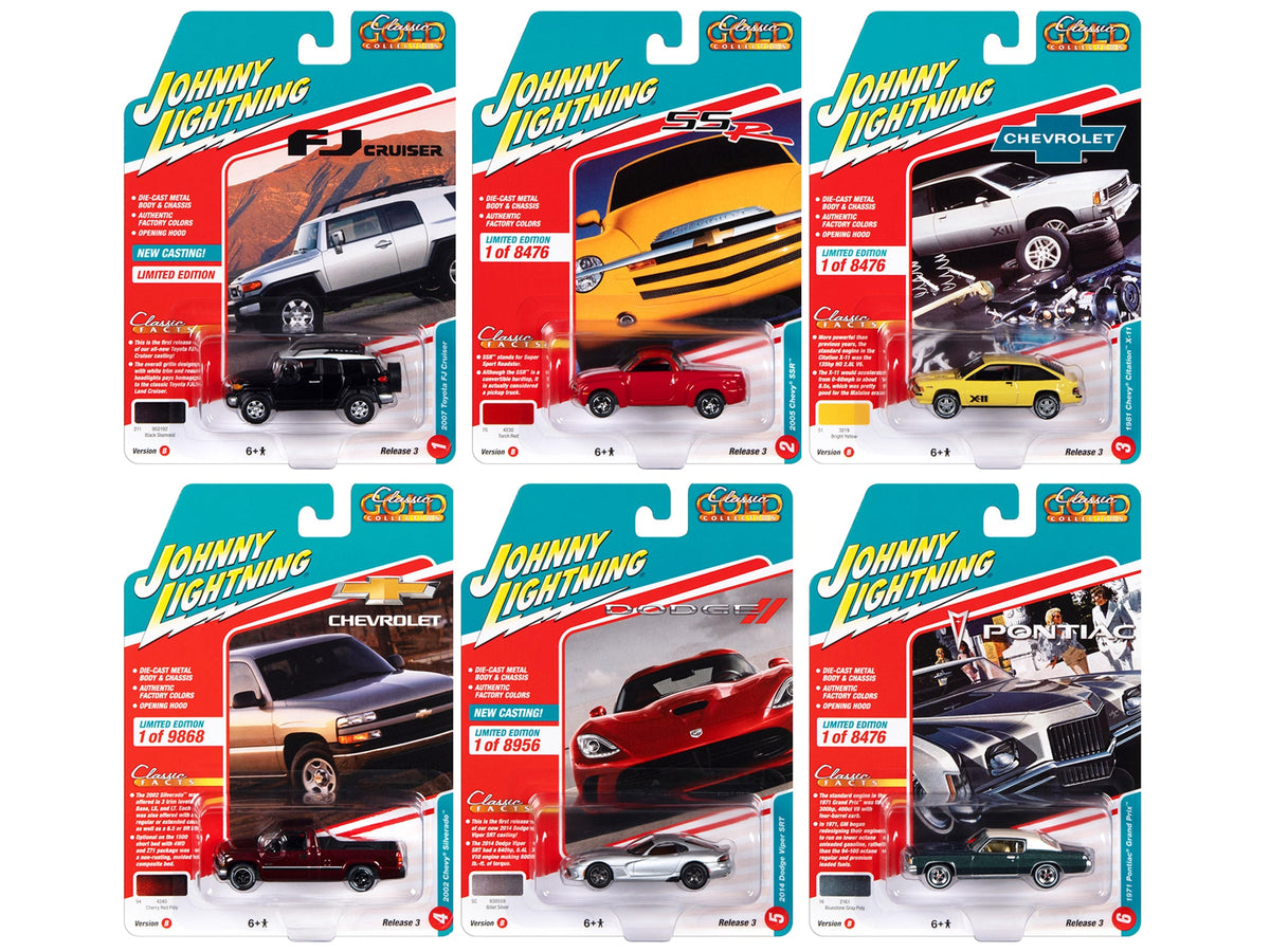 "Classic Gold Collection" 2022 Set B of 6 Cars Release 3 1/64 Diecast Model Cars by Johnny Lightning free shipping USA