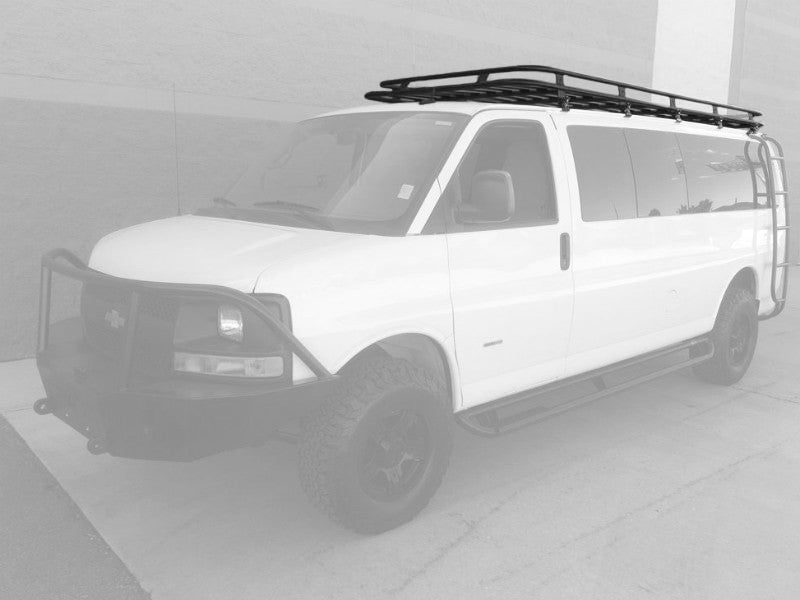 Weekender Roof Rack - 2003-2025 Chevy Express (Configuration: With Extended Body; Mounting Method: Gutter Mount; Flooring Type: Perforated; Install At Aluminess: No)