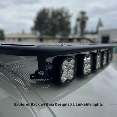 Explorer Roof Rack - Sprinter - 2019-25 Sprinter (Wheelbase & Roof Type: 170" Extended Body High Roof; Front Light Options: Mounting Tabs For Baja Design Linkable XL Lightbar (lights NOT Incl.); Install At Aluminess: Yes)
