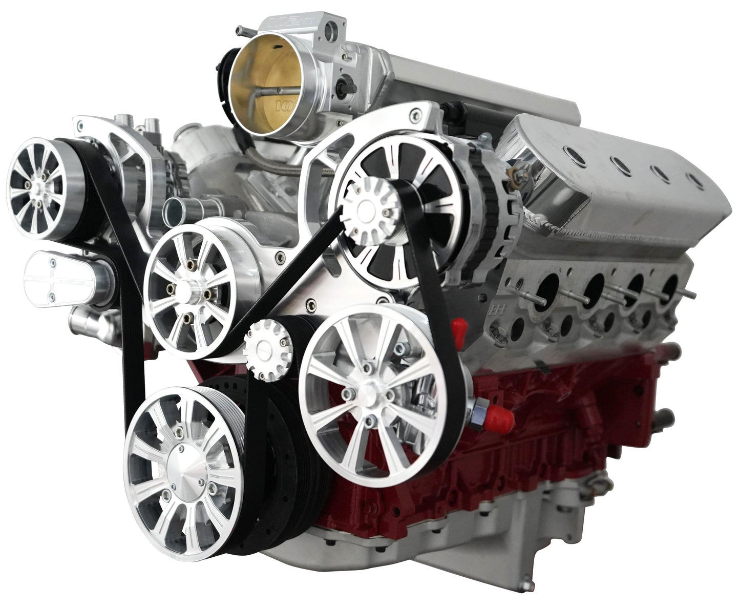 Chevy LS All Inclusive Evolution Serpentine System W/ AC PS & ALT. Clear Powder