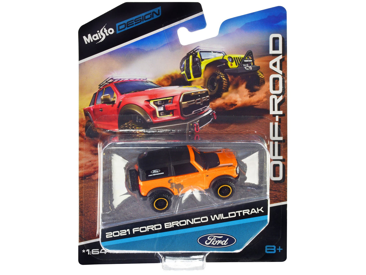 2021 Ford Bronco Wildtrak Orange Metallic with Black Top "Off-Road" "Maisto Design" Series 1/64 Diecast Model Car by Maisto free shipping USA