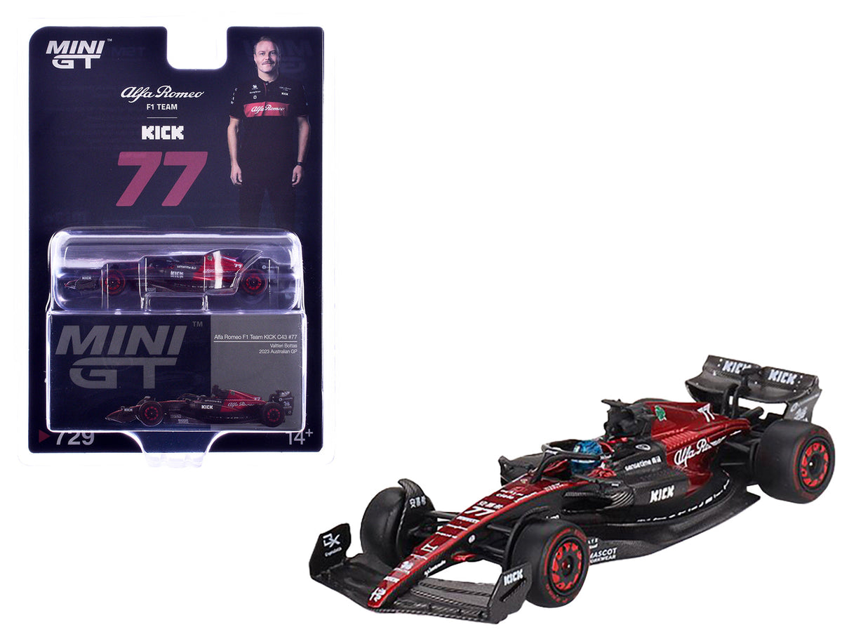 Alfa Romeo C43 #77 Valtteri Bottas "Alfa Romeo F1 Team Kick" Formula One F1 "Australian GP" (2023) Limited Edition 1/64 Diecast Model Car by Mini GT free shipping USA