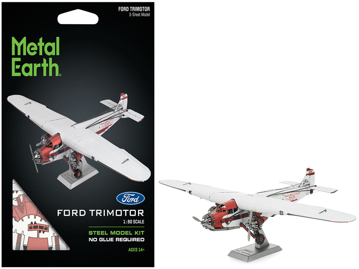 Model Kit Ford Trimotor Transport Aircraft White and Red (Moderate Difficulty) Steel Model by Metal Earth - Use code SHOPAPP15 to get 15 percent off free shipping USA