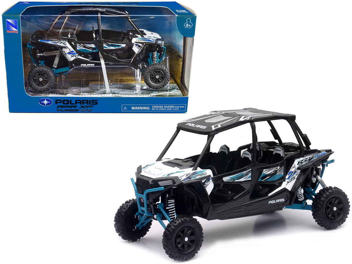 Polaris RZR XP 4 Turbo EPS Sport UTV Matt White Lightning with Graphics and Black Top 1/18 Diecast Model by New Ray free shipping USA