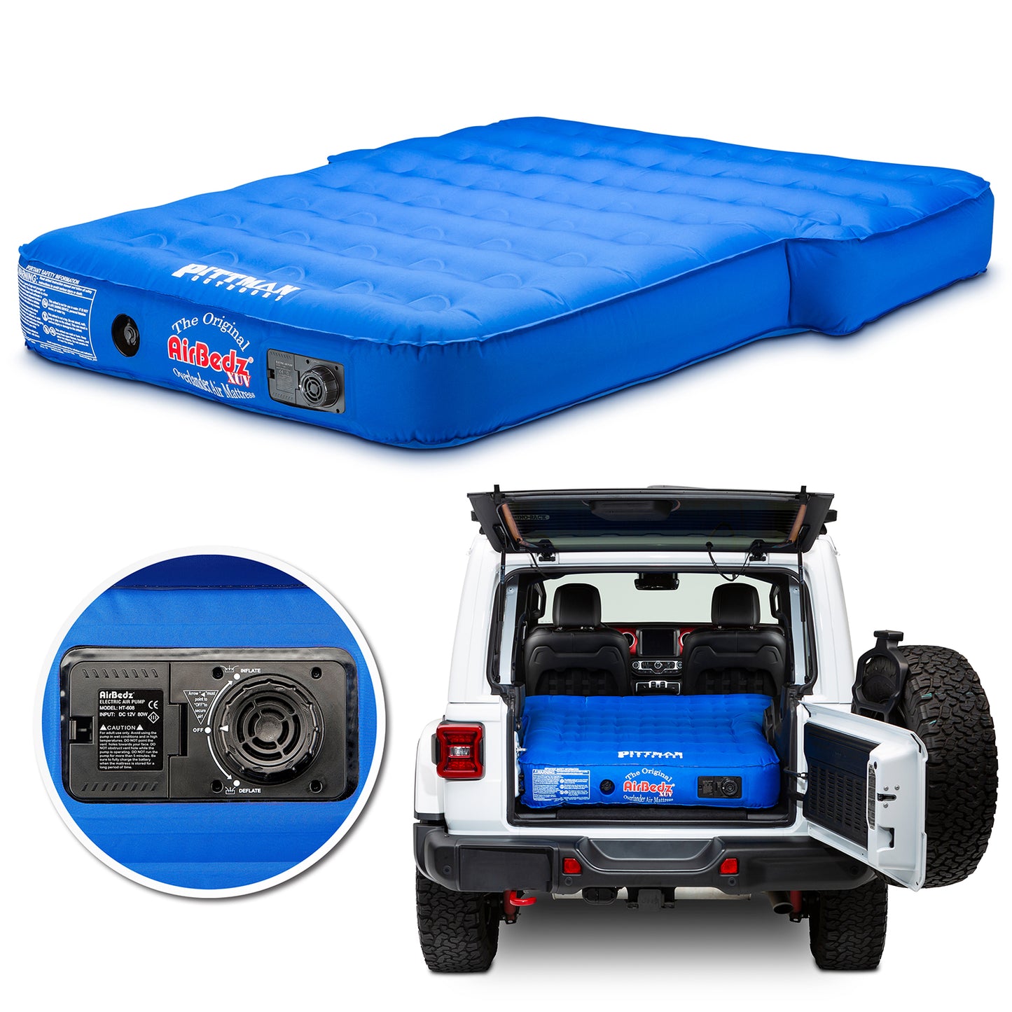 AirBedz XUV By Pittman Outdoors - PPI-BLU_XUV JEEP SUV & Crossover Vehicle Rear Seats Down Air Mattress With Built-in Rechargeable Battery Air Pump - The Original Jeep/SUV Bed Air Mattress