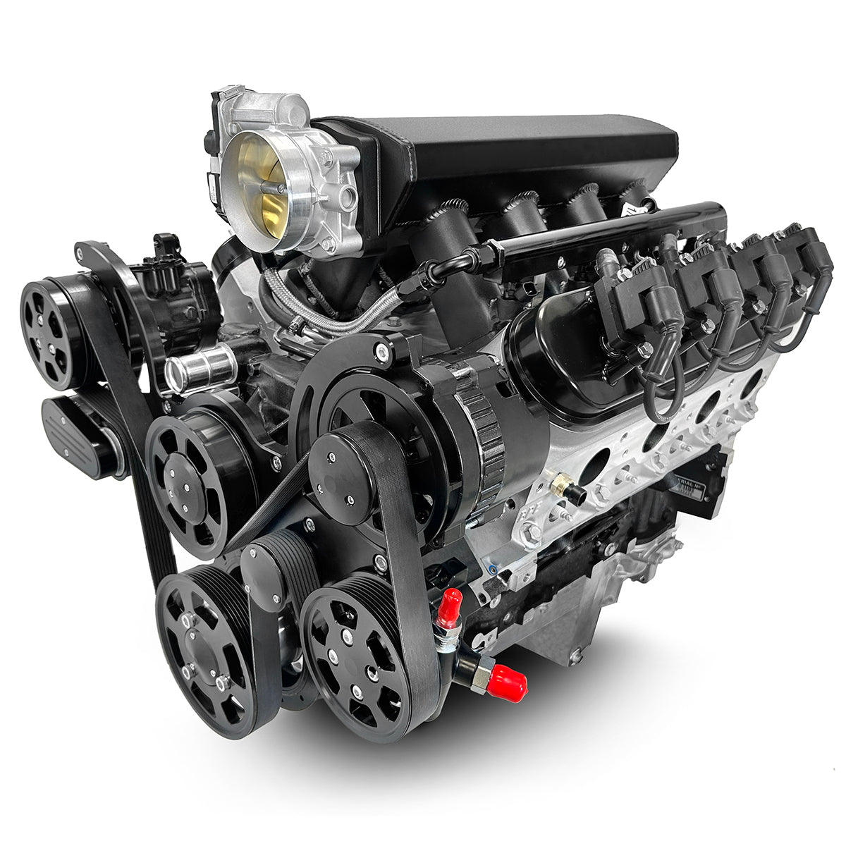 BluePrint Engines GM LS Compatible 376 C.i. Pro Series Engine - BPE Fabbed Aluminum Intake - Deluxe Dressed - Black Pulley Kit - BluePrint Engines Calibrated ECU