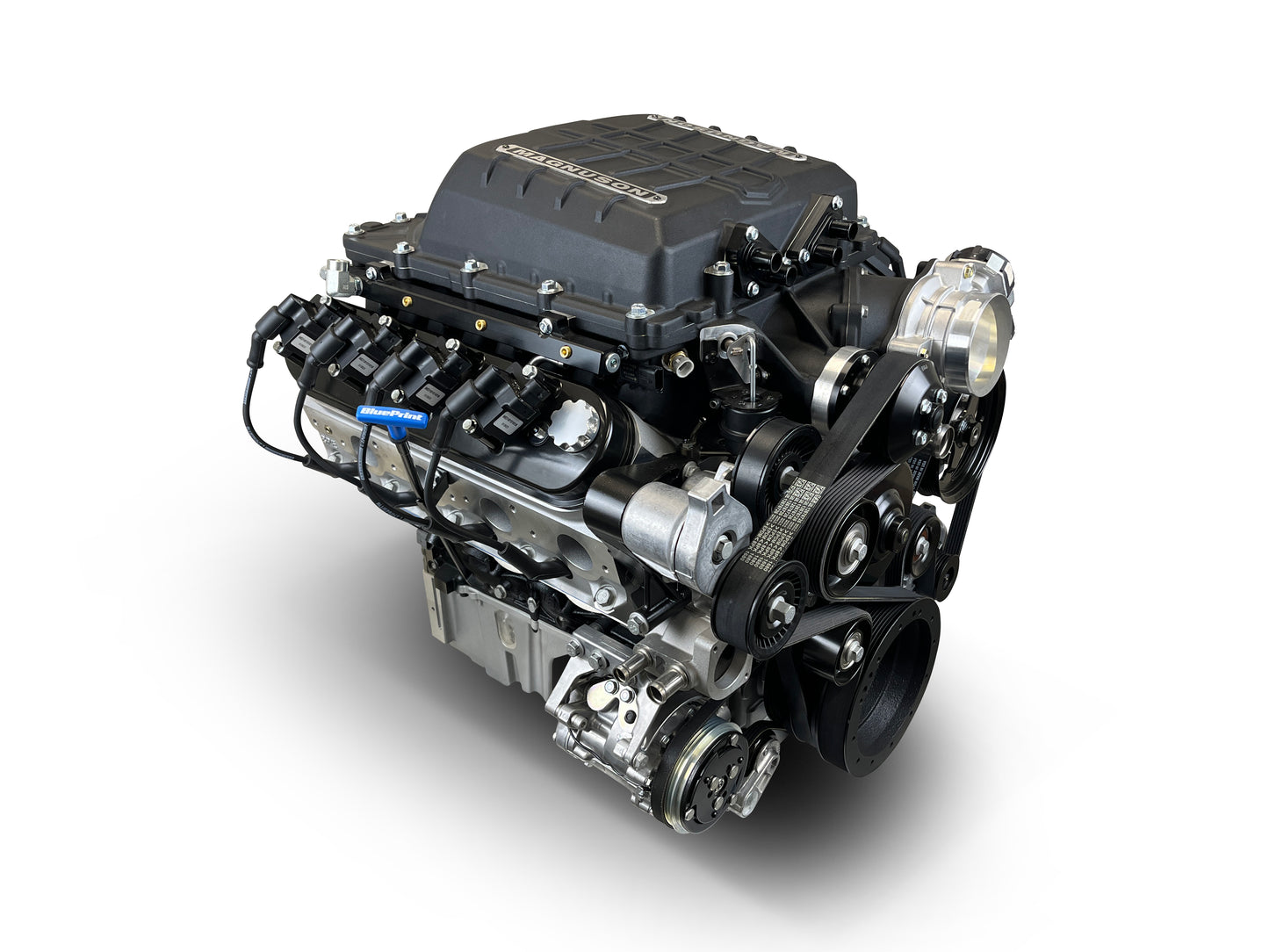 BluePrint Engines GM LS Compatible 376 C.i. Pro Series Engine - Magnuson TVS2650 - Deluxe Dressed - Black Pulley Kit - Holley Terminator X EFI System