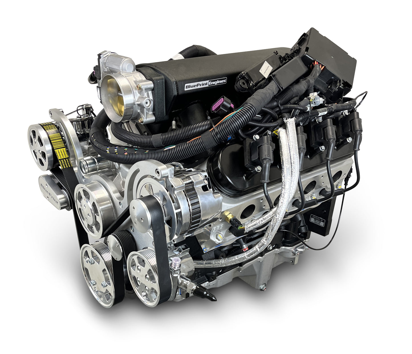 BluePrint Engines GM LS Compatible 427 C.i. Pro Series Engine - Fabbed Aluminum Intake - Deluxe Dressed - Polished Pulley Kit - BluePrint Engines Calibrated ECU