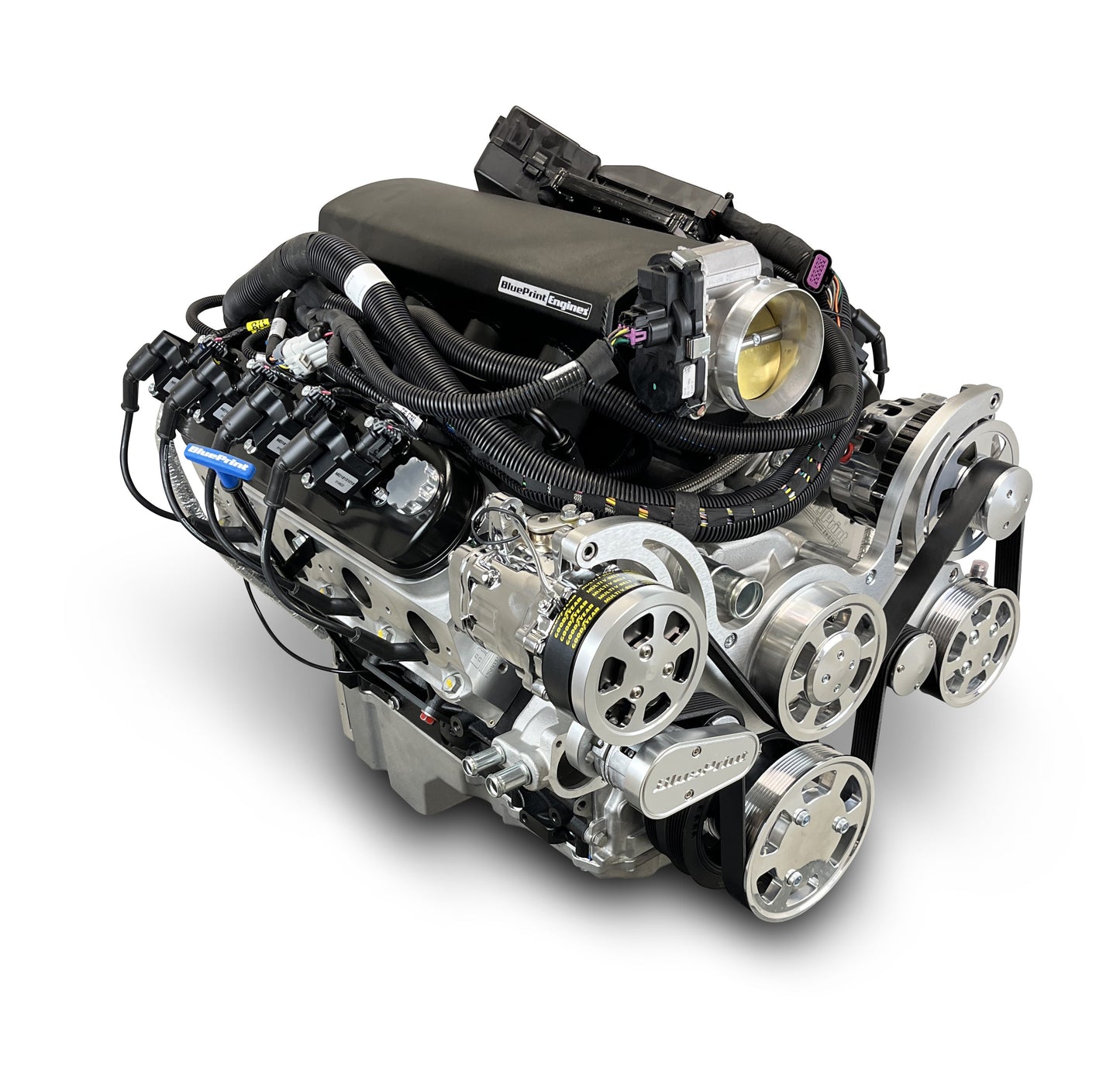 BluePrint Engines GM LS Compatible 427 C.i. Pro Series Engine - Fabbed Aluminum Intake - Deluxe Dressed - Polished Pulley Kit - BluePrint Engines Calibrated ECU
