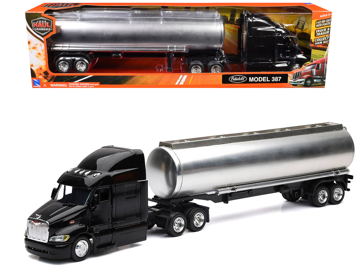 Peterbilt 387 Truck Black with Tanker Trailer Silver "Long Haul Truckers" Series 1/43 Diecast Model by New Ray free shipping USA