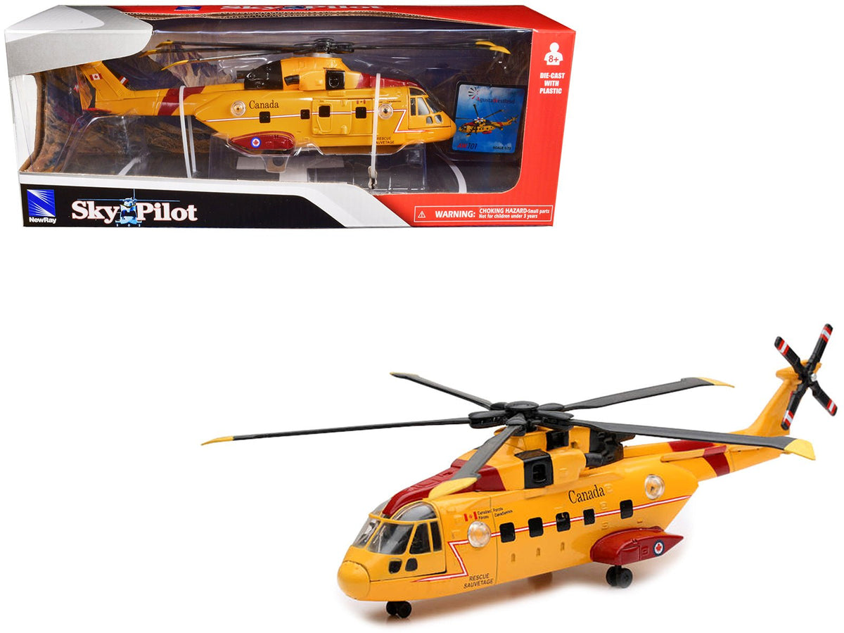 AgustaWestland AW101 (EH101) Helicopter Yellow "Canada Forces Search & Rescue" "Sky Pilot" Series 1/72 Diecast Model by New Ray free shipping USA