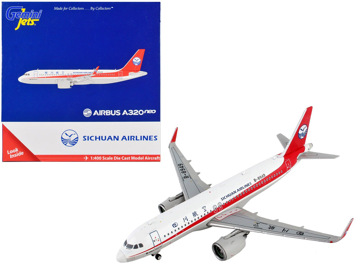 Airbus A320neo Commercial Aircraft "Sichuan Airlines" White with Red Stripes and Tail 1/400 Diecast Model Airplane by GeminiJets free shipping USA