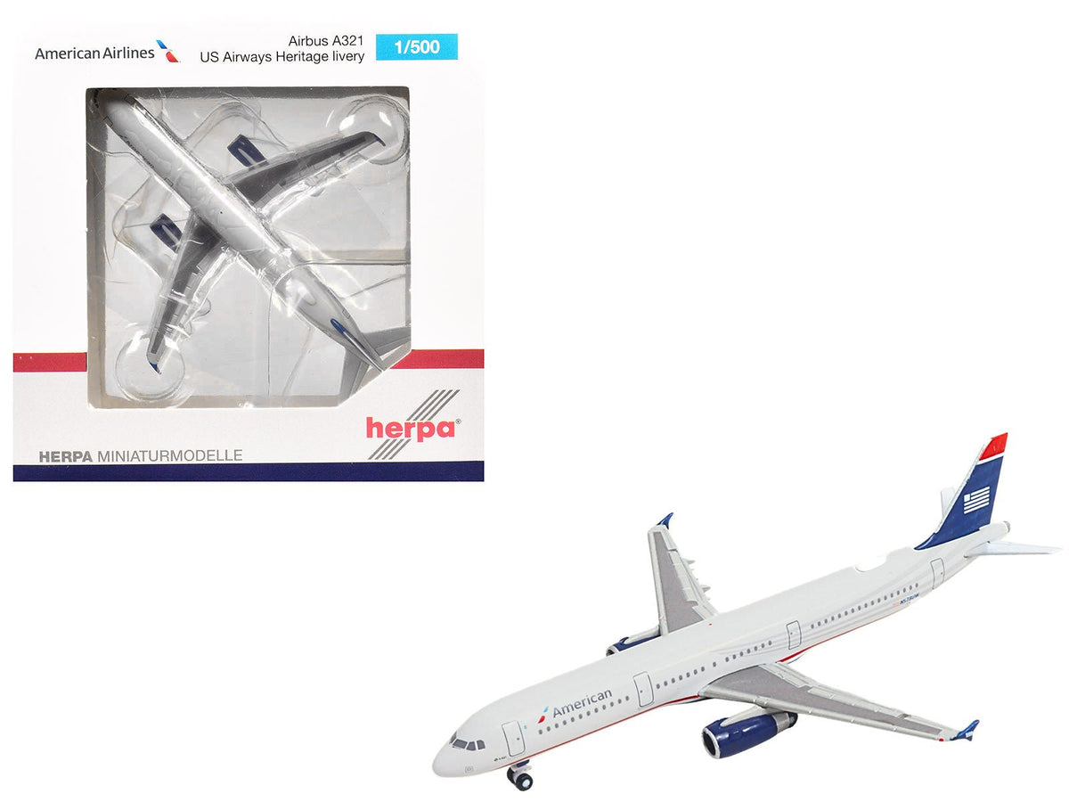 Airbus A321 Commercial Aircraft "American Airlines" (N578UW) Gray with Blue Tail 1/500 Diecast Model by Herpa free shipping USA