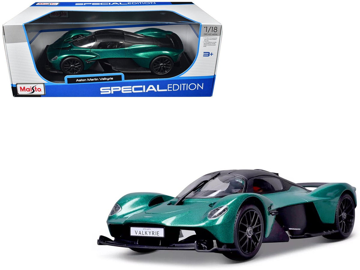 Aston Martin Valkyrie Green Metallic with Matt Black Top "Special Edition" Series 1/18 Diecast Model Car by Maisto free shipping USA