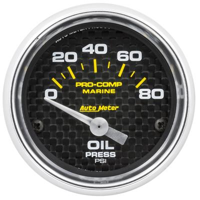 Auto Meter Marine Gauges, Pro-Comp Marine, Analog, Oil Pressure, 0-80 psi, 2 1/16 in., Short Sweep - 20074440