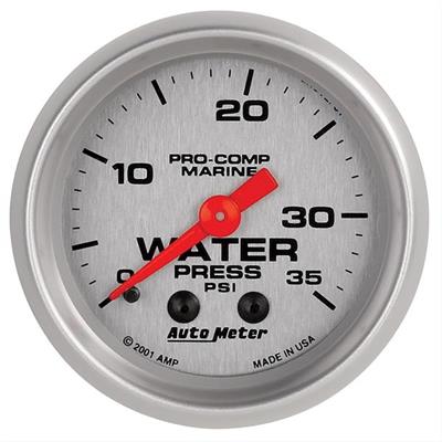 Auto Meter Marine Gauge, Pro-Comp Marine, Water Presure, 2 1/16 in., 0-35 psi, Full Sweep, Silver - 20077233
