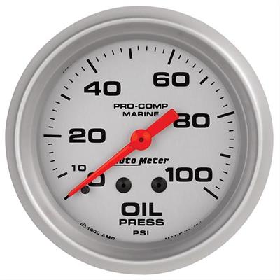 Auto Meter Marine Gauges, Pro-Comp Marine, Analog, Oil Pressure, 0-100 psi, 2 5/8 in., Full Sweep - 20077733