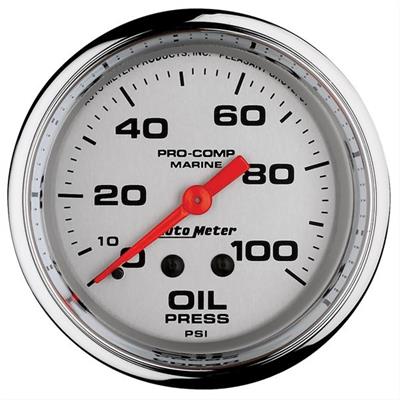 Auto Meter Marine Gauge, Pro-Comp Marine, Oil Pressure, 2 5/8 in., 0-100 psi, Full Sweep, Silver - 20077735