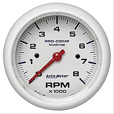 Auto Meter Marine Tachometer Gauge, Analog, 0-8,000 rpm, 3 3/8 in. Diameter, White Face, Full - 200779
