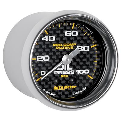 Auto Meter Marine Gauge, Pro-Comp Marine, Oil Pressure, 2 1/16 in., 0-100 psi, Full Sweep, Carbon - 20079040