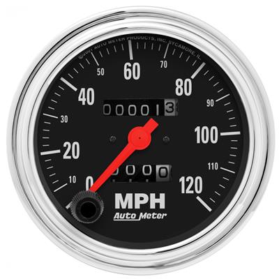 AutoMeter Speedometer, Traditional Chrome Series, 0-120 mph, 3 3/8 in., Analog, Mechanical, Each - 2492