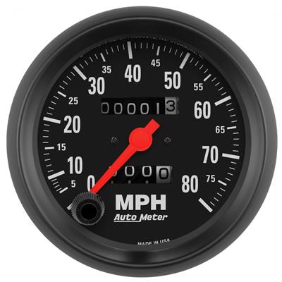 AutoMeter Speedometer, Z-Series, 0-80 mph, 3 3/8 in., Analog, Mechanical, Each - 2690