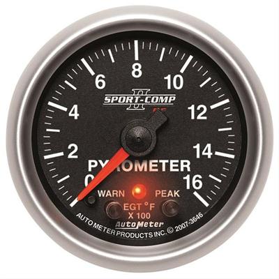 AutoMeter Gauge, Sport-Comp II Pro-Control, EGT, 0-1,600 Degrees F, 2 1/16 in., Analog, Electrical - 3646
