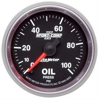 AutoMeter Gauge, Sport-Comp II, Oil Pressure, 0-100 psi, 2 1/16 in., Analog, Electrical, Each - 3653