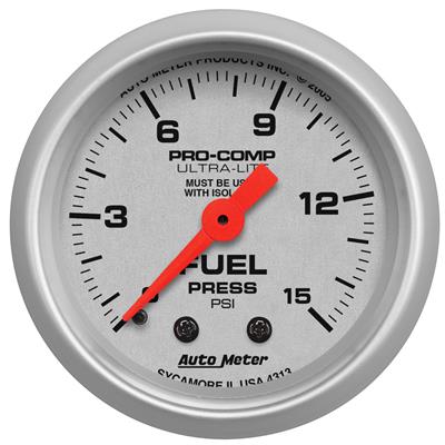 AutoMeter Gauge, Ultra-Lite, Fuel Pressure, 0-15 psi, 2 1/16 in., Analog, Mechanical, Each - 4313