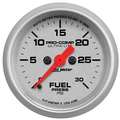 AutoMeter Gauge, Ultra-Lite, Fuel Pressure, 0-30 psi, 2 1/16 in., Analog, Electrical, Each - 4360