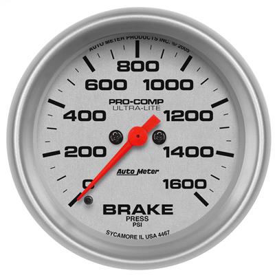AutoMeter Gauge, Ultra-Lite, Brake Pressure, 0-1,600 psi, 2 5/8 in., Analog, Electrical, Each - 4467