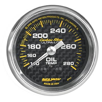 AutoMeter Gauge, Carbon Fiber, Oil Temperature, 140-280 Degrees F, 2 1/16 in., Analog, Mechanical - 4741