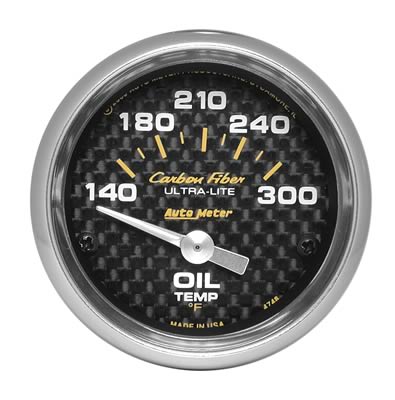 AutoMeter Gauge, Carbon Fiber, Oil Temperature, 140-300 Degrees F, 2 1/16 in., Analog, Electrical - 4748
