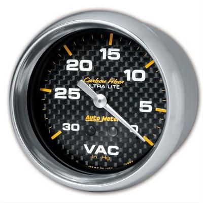AutoMeter Gauge, Carbon Fiber, Vacuum, 0-30 in. Hg, 2 5/8 in., Analog, Mechanical, Each - 4884