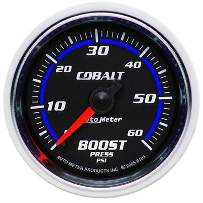 AutoMeter Gauge, Cobalt, Boost Pressure, 0-60 psi, 2 1/16 in., Analog, Mechanical, Each - 6105