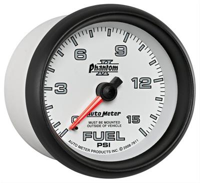 AutoMeter Gauge, Phantom II, Fuel Pressure, 0-15 psi., 2 5/8 in., Analog, Mechanical, Each - 7811