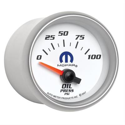 AutoMeter Gauge, Mopar Series, Oil Pressure, 0-100 psi, 2 1/16 in., White Face, Analog, Electrical - 880029