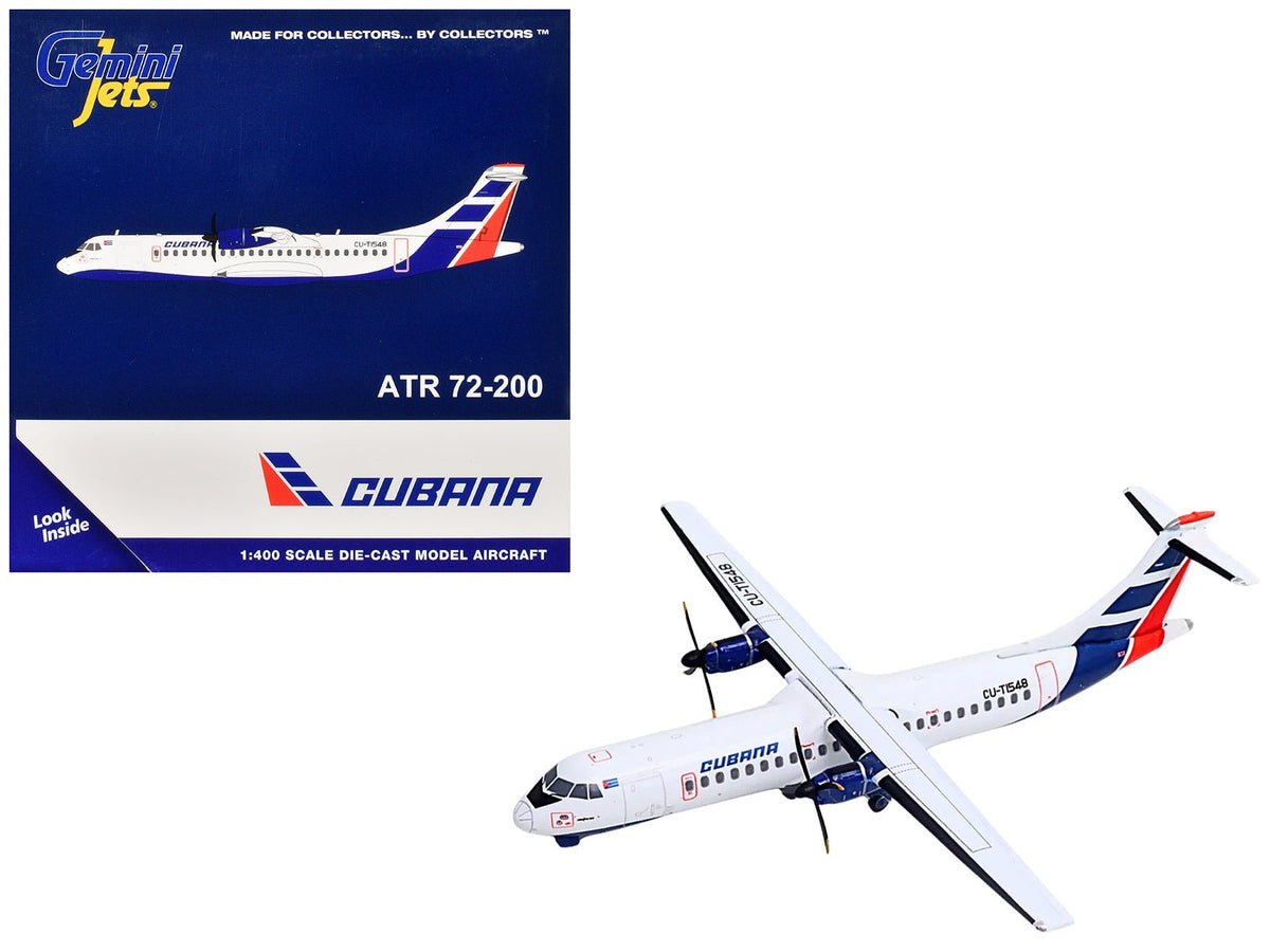ATR 72-200 Commercial Aircraft "Cubana Airlines" (CU-T1548) White with Red and Blue Stripes 1/400 Diecast Model Airplane by GeminiJets free shipping USA