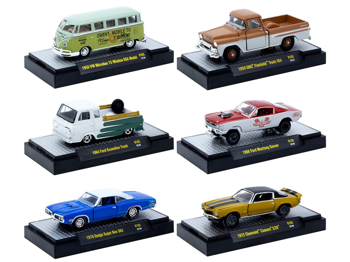 "Auto-Thentics" 6 piece Set Release 105 IN DISPLAY CASES Limited Edition 1/64 Diecast Model Cars by M2 Machines free shipping USA