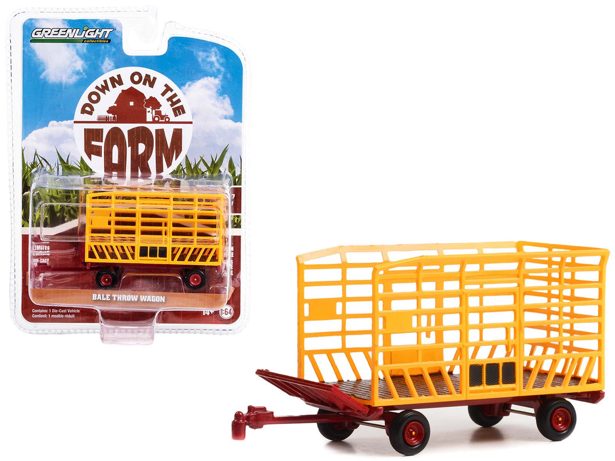 Bale Throw Wagon Yellow and Red "Down on the Farm" Series 7 1/64 Diecast Model by Greenlight free shipping USA