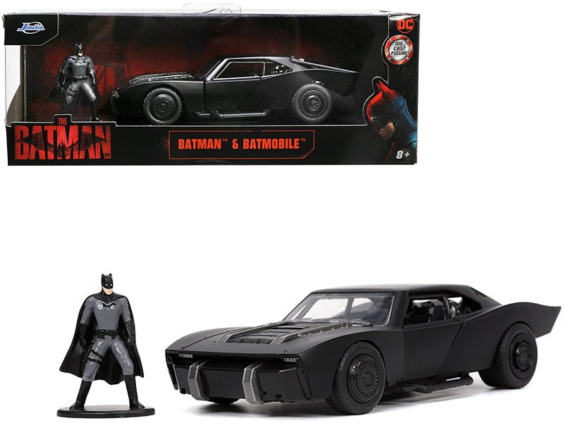 Batmobile Matt Black with Batman Diecast Figurine "The Batman" (2022) Movie "DC Comics" 1/32 Diecast Model Car by Jada free shipping USA