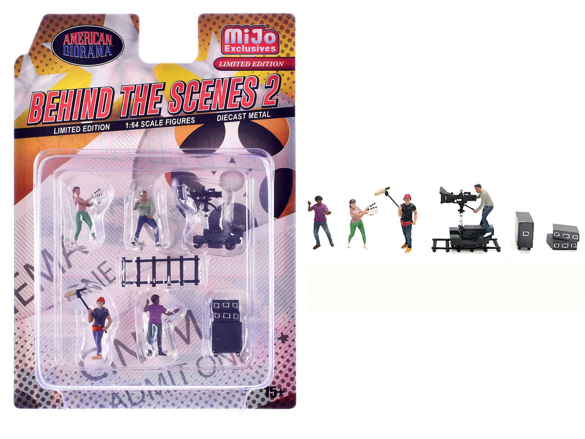 "Behind The Scenes #2" 7 piece (4 People 3 Accessories) Diecast Figures Set 1/64 Scale Models by American Diorama free shipping USA